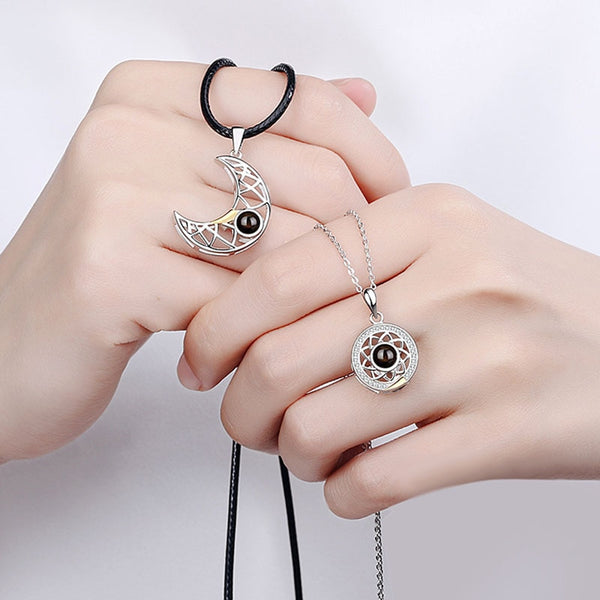 Fashion Couple Matching Necklace Sun Moon Necklaces for Lovers Gift Heart Magnetic Paired Pendant Jewelry Chain Choker 2 PCS/Set