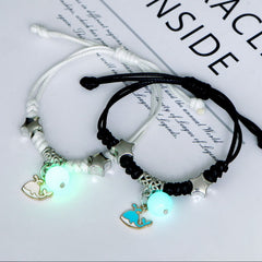 2Pcs Fashion Luminous Couple Bracelets For Women Men Cute Animal Cat Moon Star Lock Key Pendant Jewelry Friendship Lover Gifts