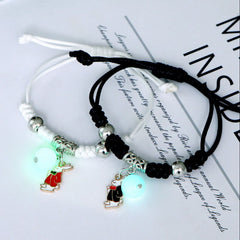 2Pcs Fashion Luminous Couple Bracelets For Women Men Cute Animal Cat Moon Star Lock Key Pendant Jewelry Friendship Lover Gifts