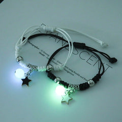 2Pcs Fashion Luminous Couple Bracelets For Women Men Cute Animal Cat Moon Star Lock Key Pendant Jewelry Friendship Lover Gifts