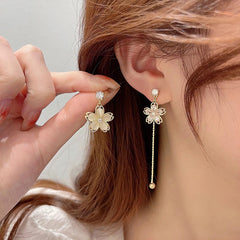 Exquisite Opal Flower Earrings Rhinestone Long Tassel Zircon Earrings