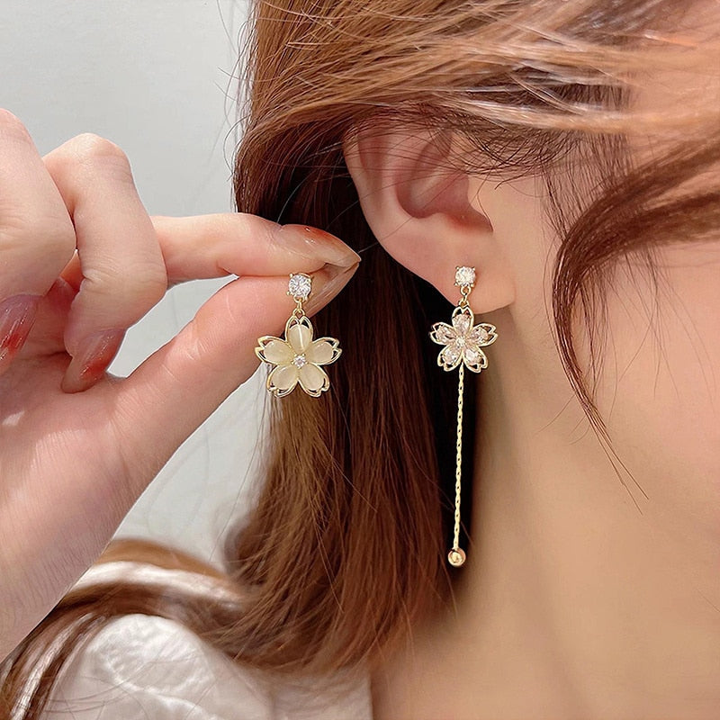 Ophelia Opal Flower Tassel Earrings