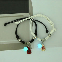 2Pcs Fashion Luminous Couple Bracelets For Women Men Cute Animal Cat Moon Star Lock Key Pendant Jewelry Friendship Lover Gifts