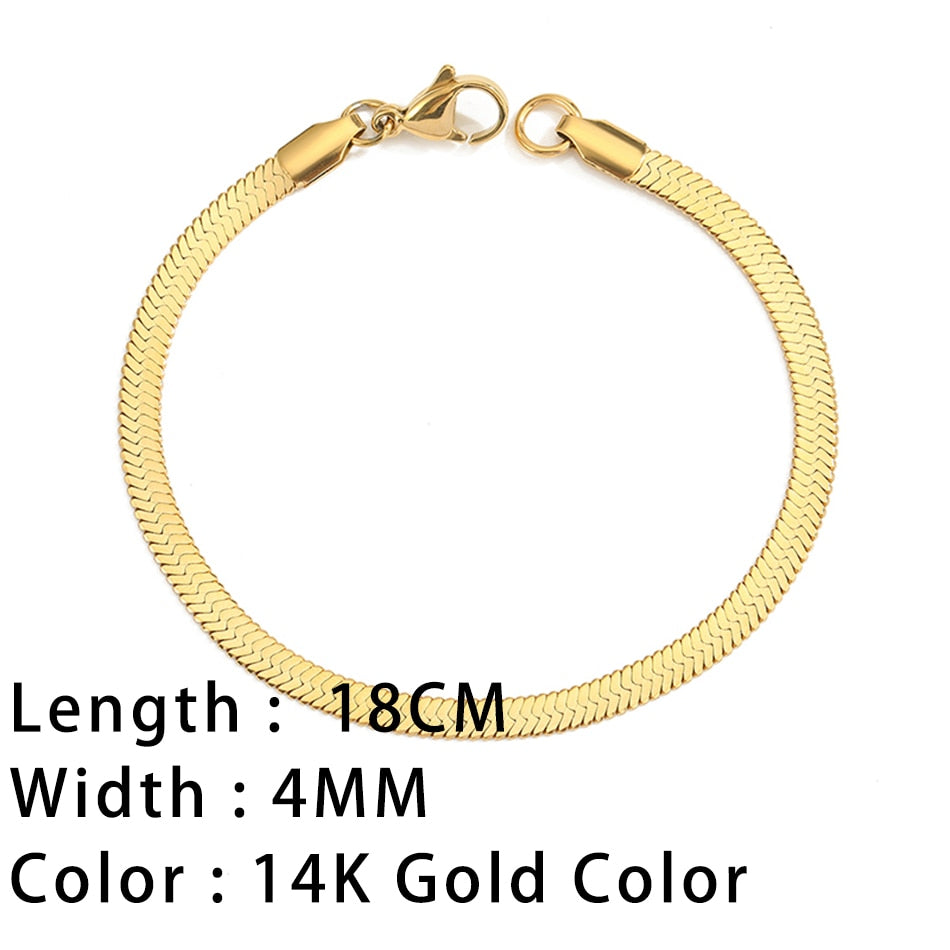 Snake Chain Bracelets Gold Plated Stainless Steel