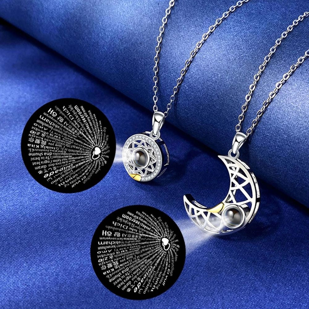 Fashion Couple Matching Necklace Sun Moon Necklaces for Lovers Gift Heart Magnetic Paired Pendant Jewelry Chain Choker 2 PCS/Set Main image