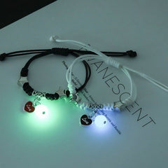 2Pcs Fashion Luminous Couple Bracelets For Women Men Cute Animal Cat Moon Star Lock Key Pendant Jewelry Friendship Lover Gifts