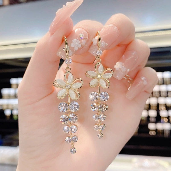 Ophelia Opal Flower Tassel Earrings