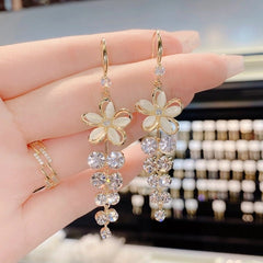 Exquisite Opal Flower Earrings Rhinestone Long Tassel Zircon Earrings