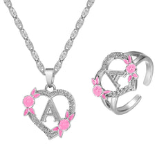 GOLD PLATED CUSTOMIZED HEART FLOWER INITIAL LETTER PENDANT ROSE GOLD HEART INITIAL LETTER RING