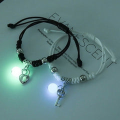 2Pcs Fashion Luminous Couple Bracelets For Women Men Cute Animal Cat Moon Star Lock Key Pendant Jewelry Friendship Lover Gifts