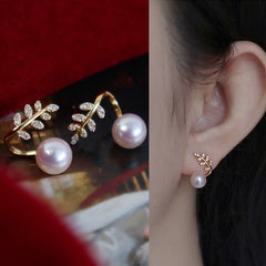 Luxury Fishtail Pearl Stud Earrings Crystal Imitation Pearl Sweet Earrings