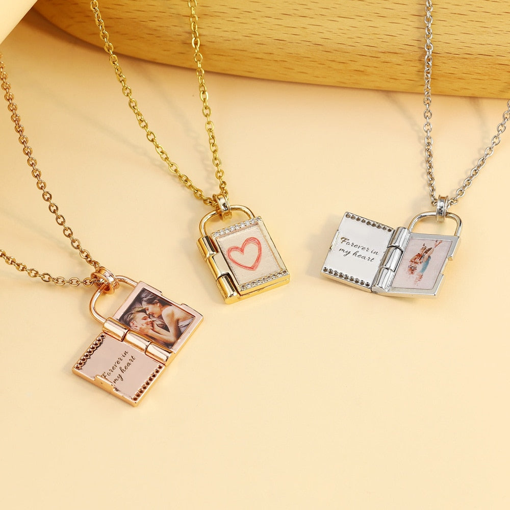 Custom Photo Envelope Necklace Can Open Engraved Pendant Main image