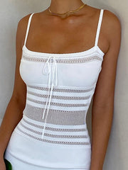Knit Hollow Out Knee Dress White See Through