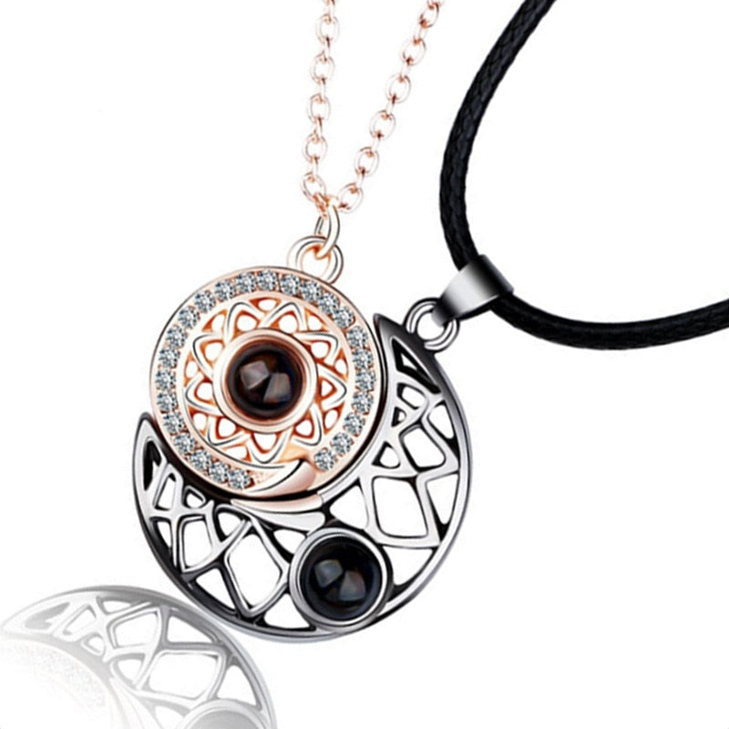 Fashion Couple Matching Necklace Sun Moon Necklaces for Lovers Gift Heart Magnetic Paired Pendant Jewelry Chain Choker 2 PCS/Set Secondary image