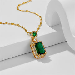 Retro green red zircon necklace geometric square