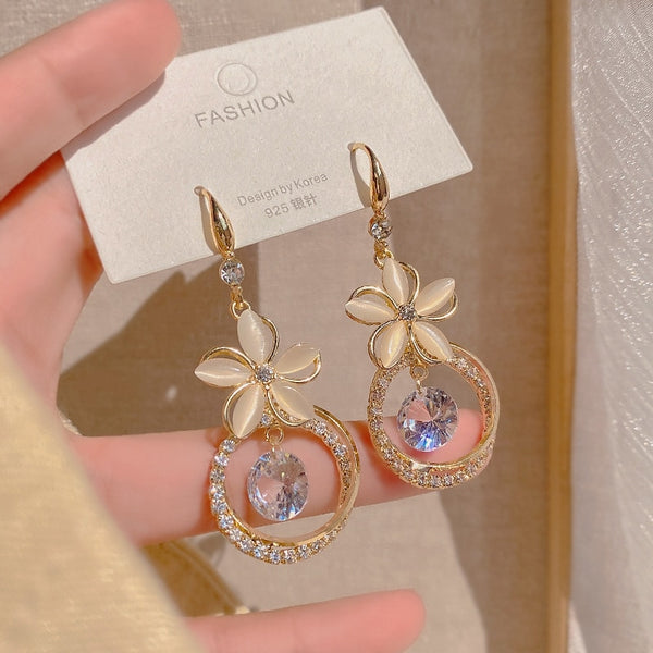 Ophelia Opal Flower Tassel Earrings