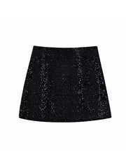 ZATRHMBM Women 2022 New Fashion Sequin-Embellished Black High-Waisted Mini Skirt Vintage Side Zipper Female Skirts Mujer