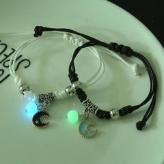 2Pcs Fashion Luminous Couple Bracelets For Women Men Cute Animal Cat Moon Star Lock Key Pendant Jewelry Friendship Lover Gifts