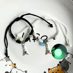 2Pcs Fashion Luminous Couple Bracelets For Women Men Cute Animal Cat Moon Star Lock Key Pendant Jewelry Friendship Lover Gifts