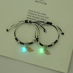 2Pcs Fashion Luminous Couple Bracelets For Women Men Cute Animal Cat Moon Star Lock Key Pendant Jewelry Friendship Lover Gifts