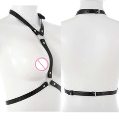 Women Leather Harness Belt Chain Body Bondage Straps Sexy Harness Adjustable Gothic Harajuku Erotic Garter Belt Lingerie Bra