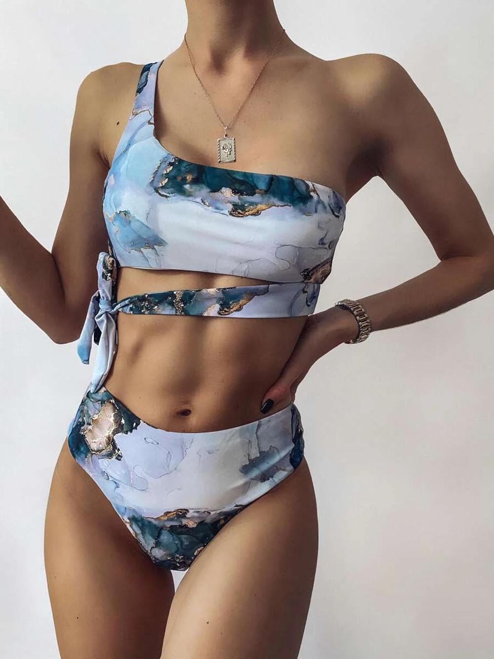 Bandeau Push up Bikinis marble print