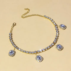 Crystal Square Pendant Tennis Chain Anklet