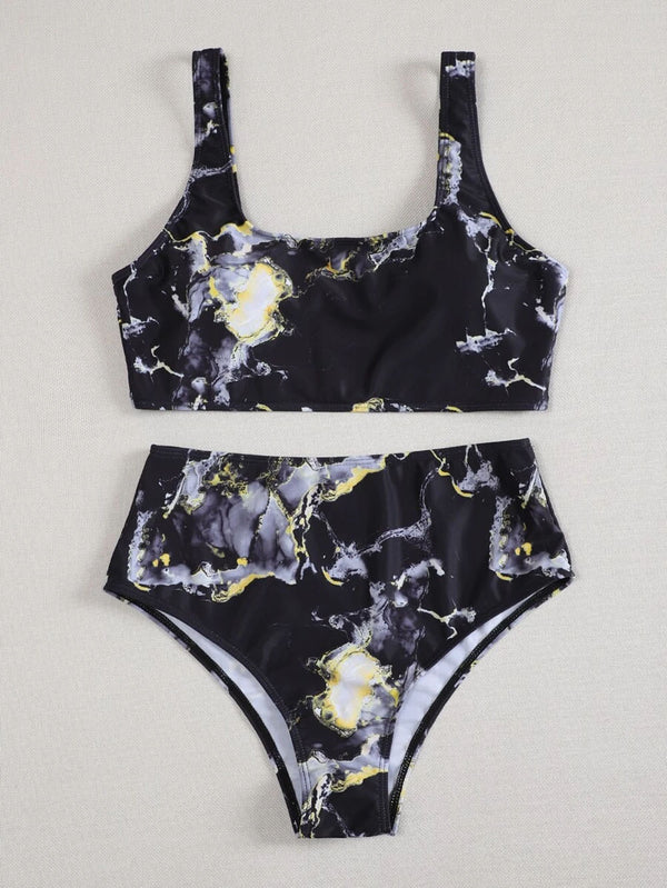 Bandeau Push up Bikinis marble print