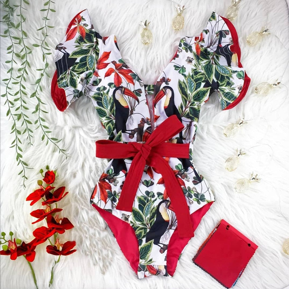 Marbella Ruffle Deep-V Swimsuit One-piece