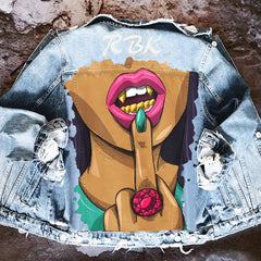 Retro high street personality print 2021 women&#39;s designer denim jacket loose print single-breasted lapel female jacket