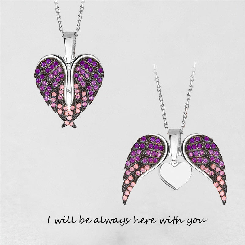 Luxury Custom Name Necklace for Women Crystal Angel Wing Pendant Necklace Heart Love Gift