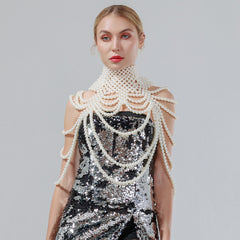 Sexy Women&#39;s Pearl Body Chains Bra Shawl Fashion Adjustable Size Shoulder Necklaces Tops Chain Wedding Dress Pearls Body Jewelry