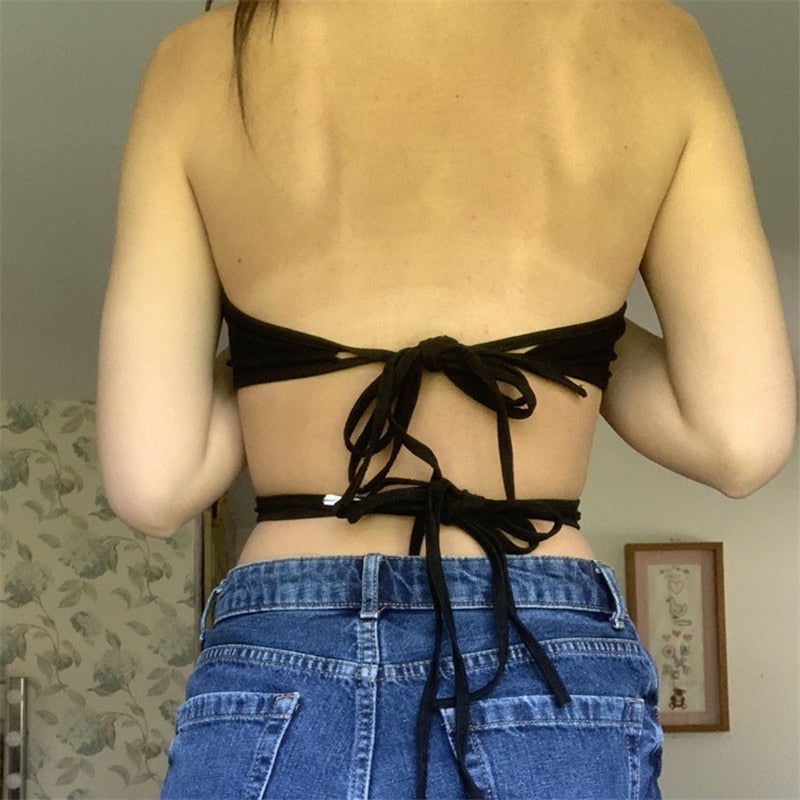 Metal Buckle Halter Crop Top