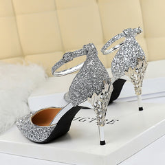 High Heels Sandals Scarpins Metal Heels Sandals Strap Stiletto Glitter Gold Pumps