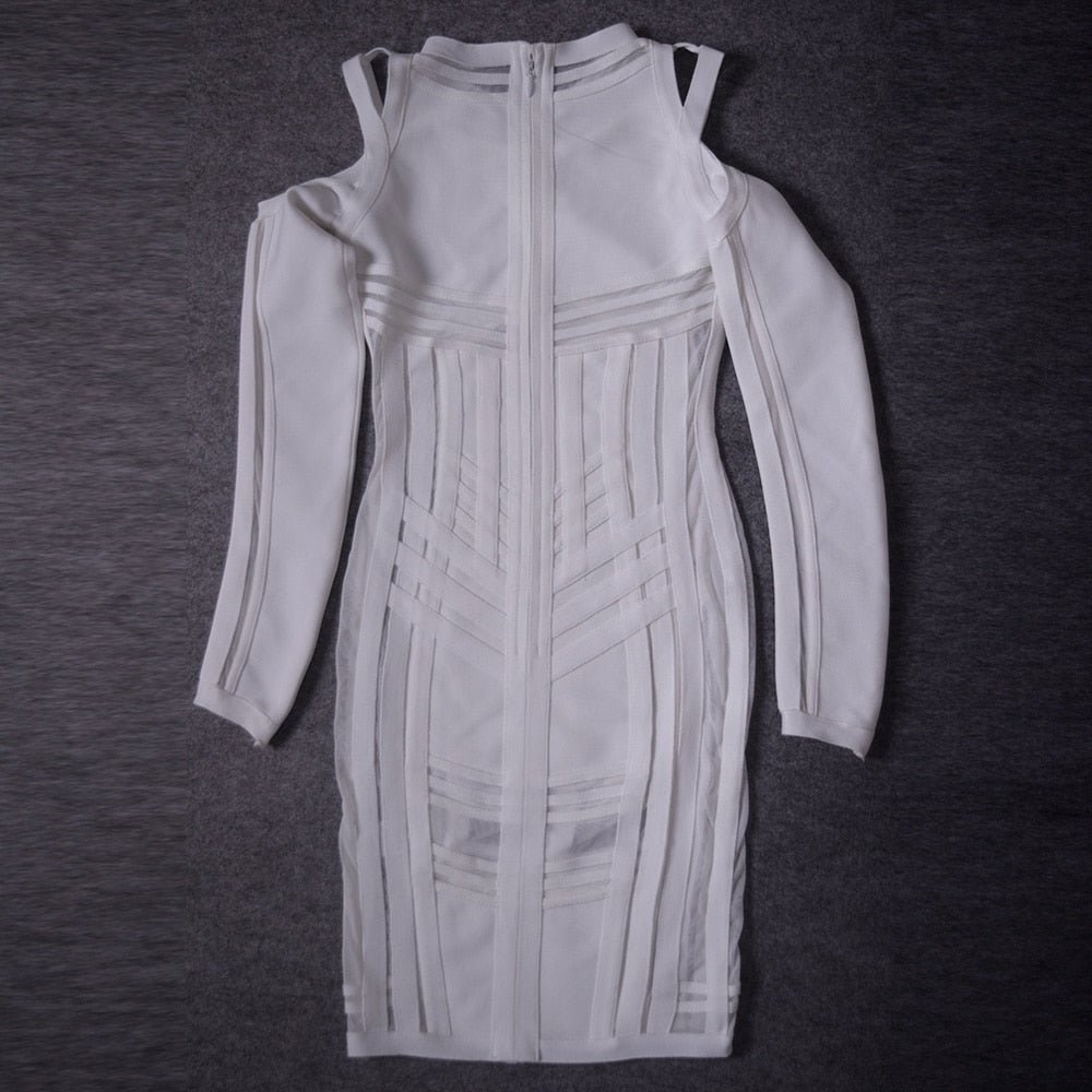 Long Sleeve HL Bandage Dress Bodycon Hollow Out Mesh