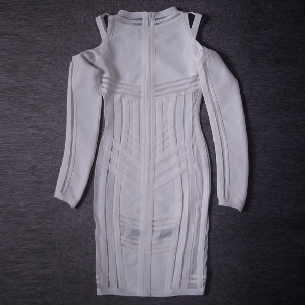 Long Sleeve HL Bandage Dress Bodycon Hollow Out Mesh