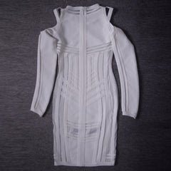 Long Sleeve HL Bandage Dress Bodycon Hollow Out Mesh