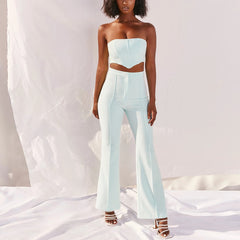 JillPeri Strapless Corset Crop Top and Flare Pants Sets Solid High Waist Women Sexy Outfit Elegant Casual Legging 2 Piece Set
