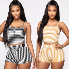 Hirigin 2PCS Women Sleepwear Summer Casual Bodycon Striped Crop Top and Shorts Outfits Clothes Sport Pajama Sets