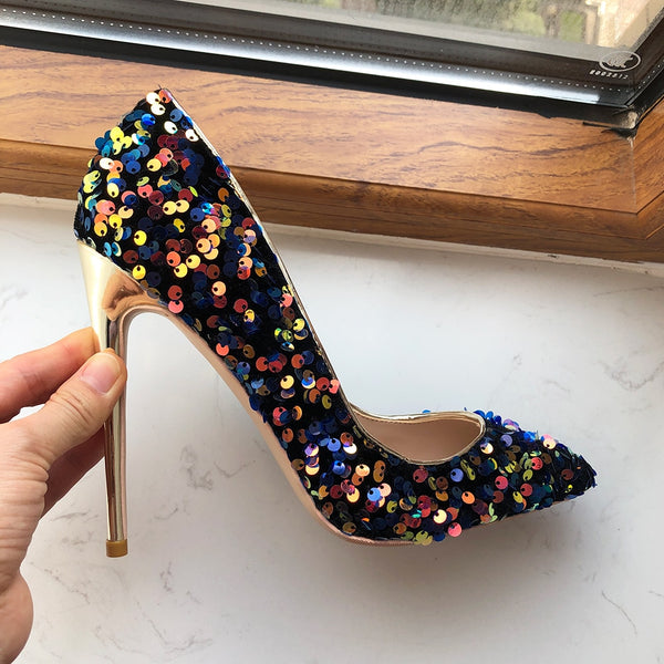 Eulalia Blue Sequin Pointed-Toe Stiletto Pumps