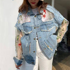 Embroidery Lace Patchwork Denim Jacket