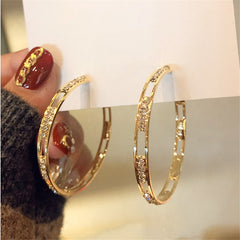 Golden Round Crystal Hoop Earrings Geometric Rhinestones Earrings