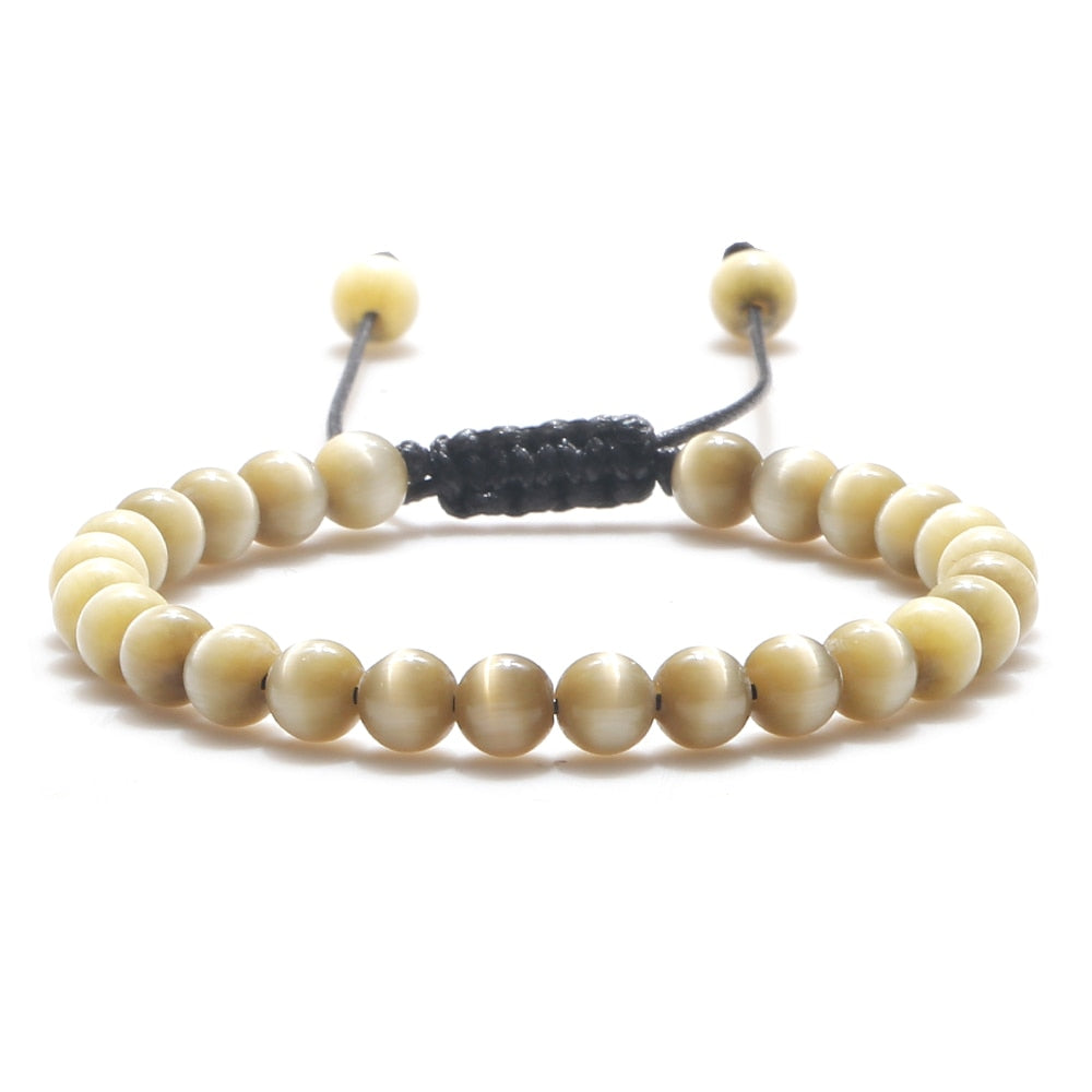 Natural Opal Beads Bracelets Smooth Cat Eye Quartz Chakra