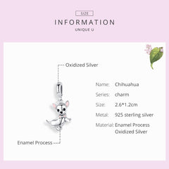 bamoer Cute Pet Chihuahua Dog Pendant Charm Silver 925 Original Pink Enamel Ear Fashion Jewelry Gifts Girl Accessories SCC1317