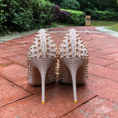 Golden Glitter Spikes Pointy Toe High Heels