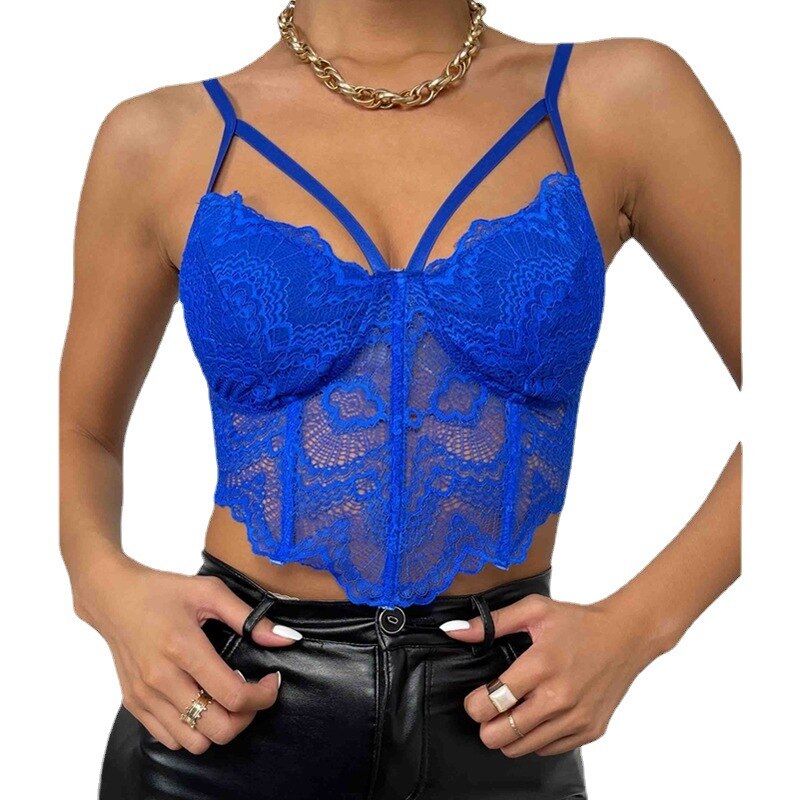 Yimunancy Full Lace Crop Top Women 5 Colors Sexy Cami Top Ladies Backless Camisole Streetwear