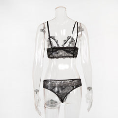 Cryptographic Sexy Lingerie Sets Women Solid Floral Lace Bra Sets Hollow out Bar Criss Cross Briefs Fashion Transparent Bra Lady