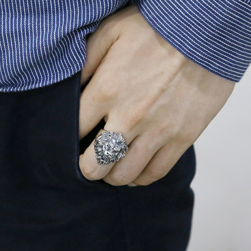 Retro Lion Domineering Ring Prairie King Men's Alloy Ring Exaggerated Ring Jewelry Gift Adjustable Opening