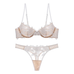 New Embroidery Underwear Women Sexy Three-dimensional Mesh Stitching Bra Ultra-thin Femmes Lingerie Set