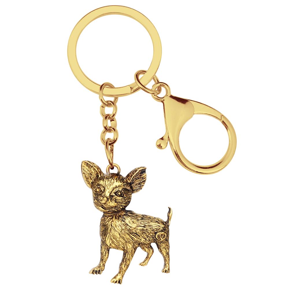 WEVENI Halloween Alloy Antique Gold Plated Chihuahua Keychains Cute Animal Keyring Jewelry For Women Kids Classic Gift Accessory